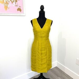Banana Republic Yellow Pleated Ruffle Knee Formal Midi Dress